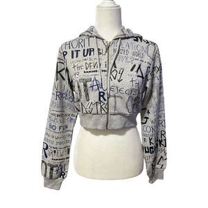 MOSCHINO COUTURE Gray Crop Zip Hoodie New w Tags Sz Small Sweatshirt Jacket  6